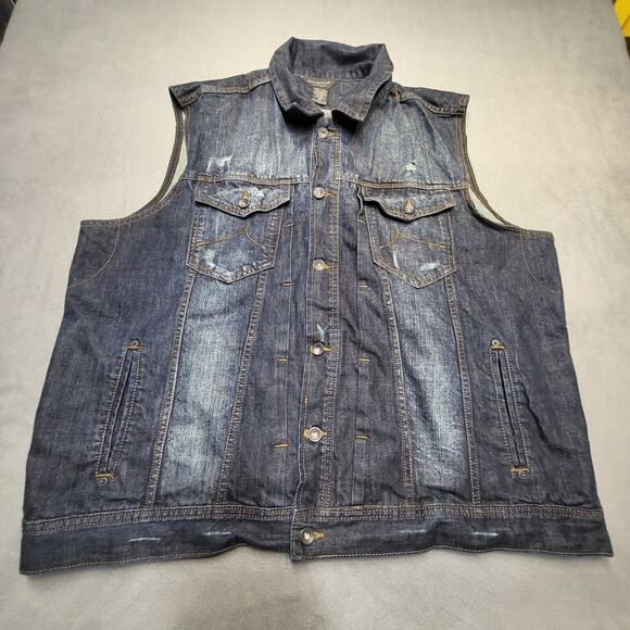 Rocawear Other - ROCAWEAR‎ Denim Jacket Mens 48 Dark Wash Jean Vest Distressed Sleeveless Trucker